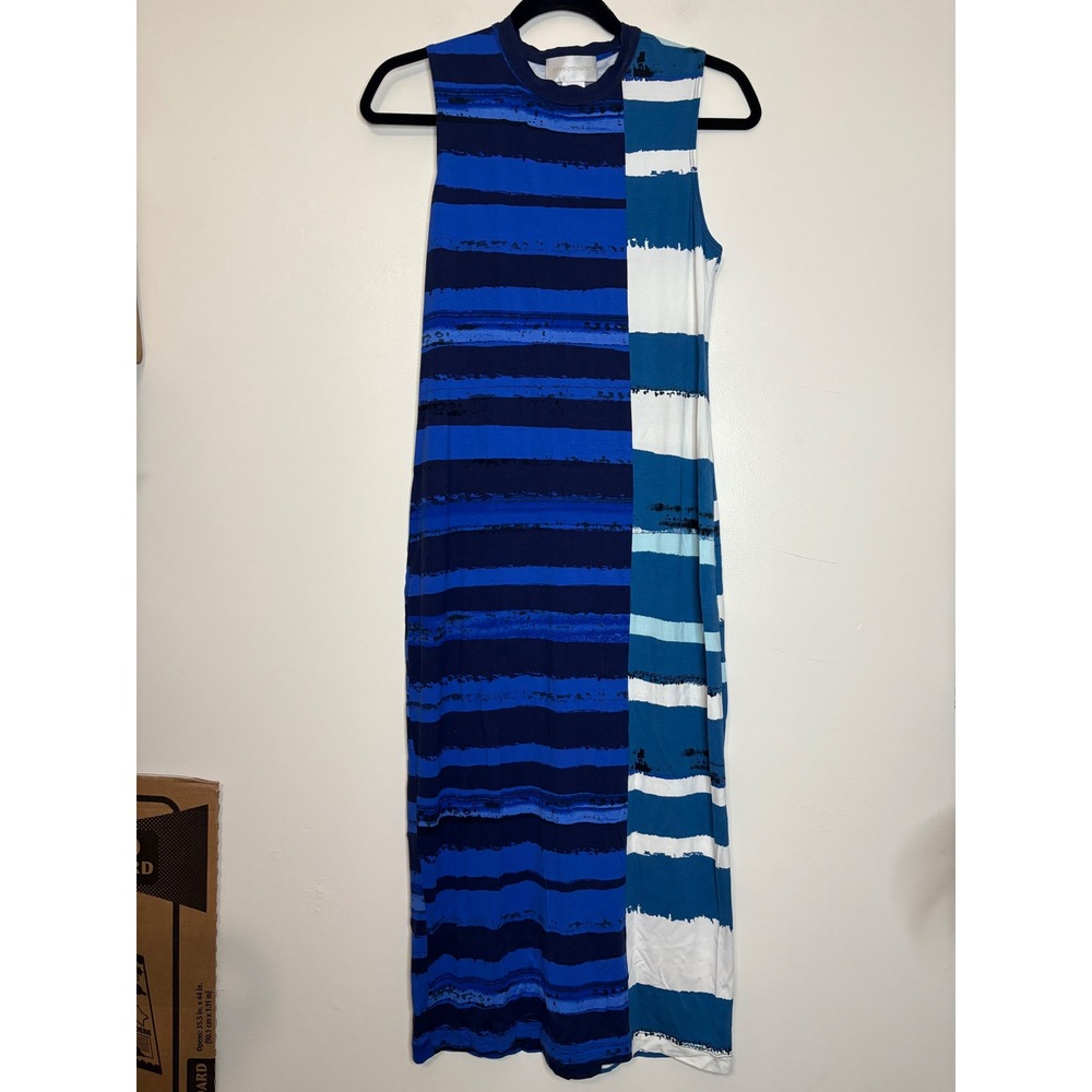 Corey Lynn Calter Blue Stripe Sleeveless Midi Dress Small Made in USA Stretch
